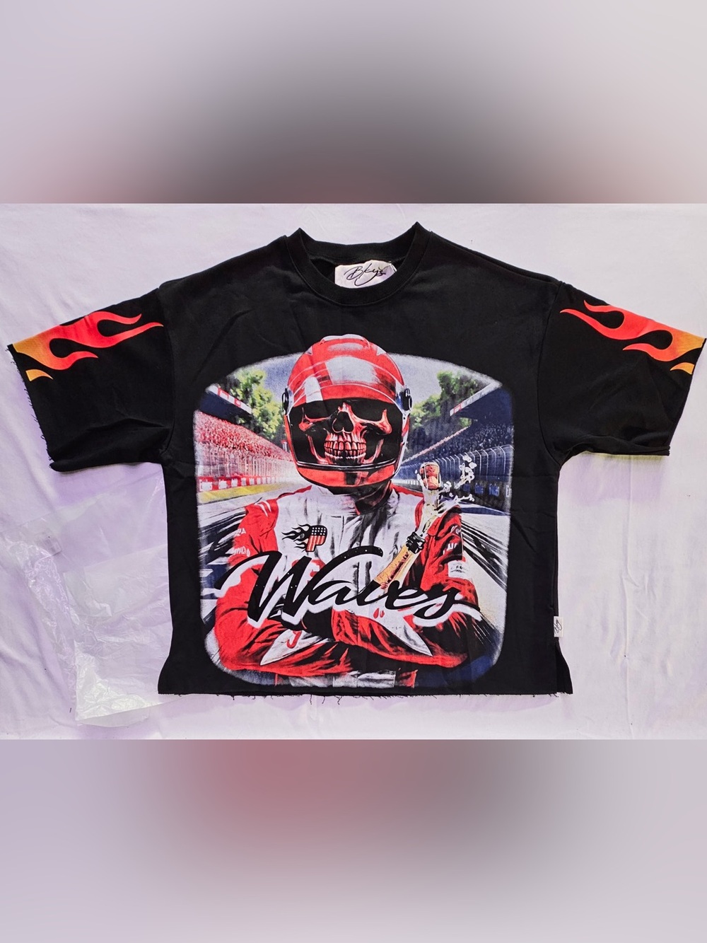 Bkys Black Graphic Racing Skull Tee with Red Accents